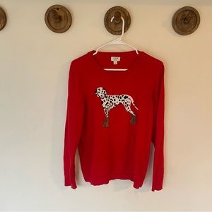 J. Crew Teddy red Dalmatian crewneck pullover sweater size large
